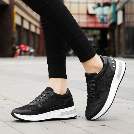 

ERTUTUYI Women s Fashion Sequins Solid Color Sneakers Nightclub Trend Wild Casual Shoes Black 39