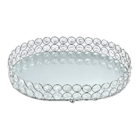 

Metal Oval Serving Table Decorative Tray With Mirror Glass Base M