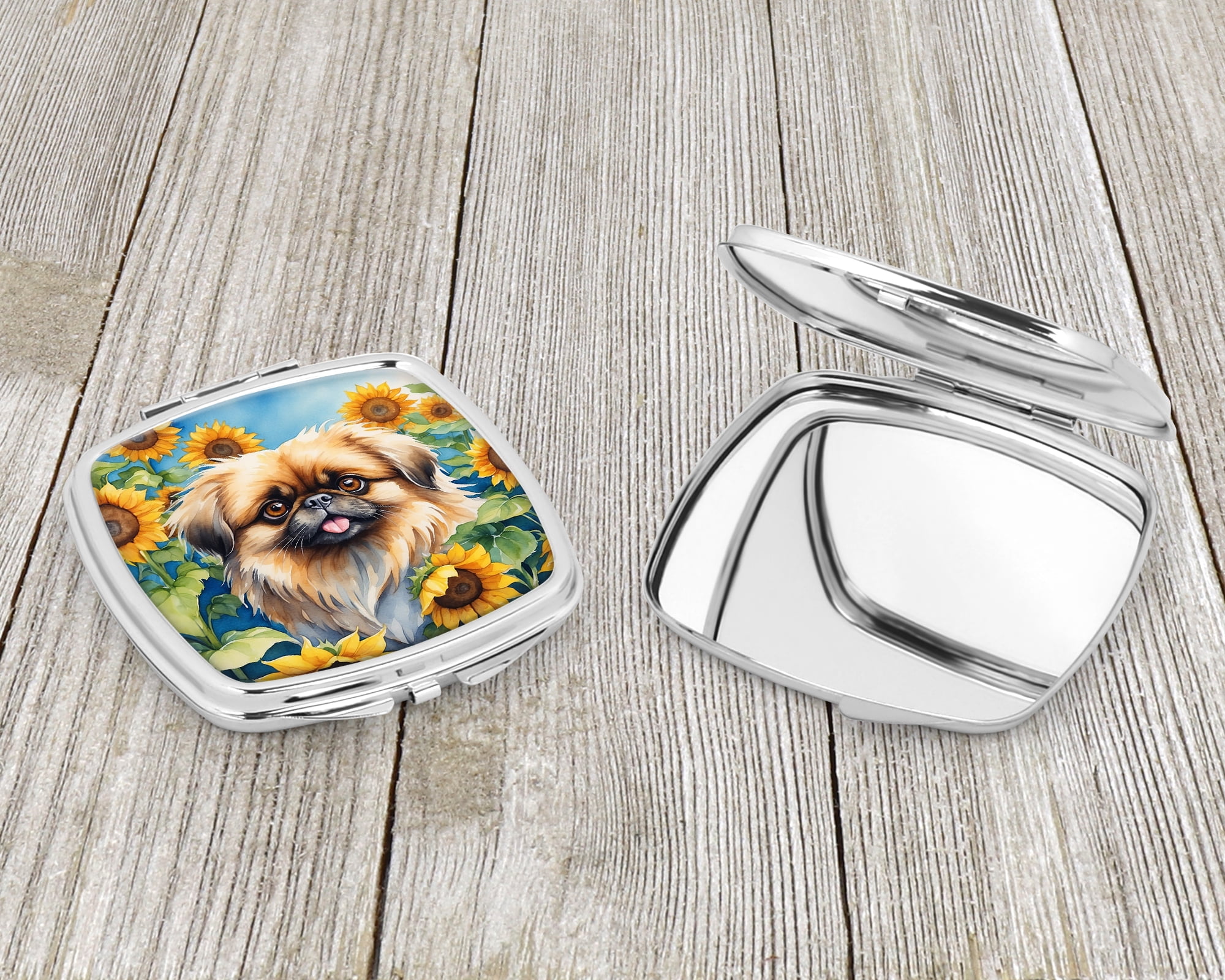 Pekingese in Sunflowers Compact Mirror 2.75 in x 3 in