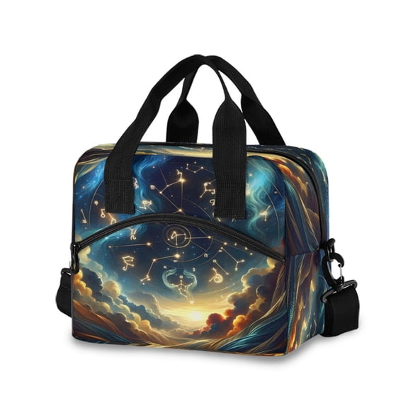 joogoo Zodiac Stars in Night Sky Insulated Lunch Bags Reusable Cooler Box with Shoulder Strap