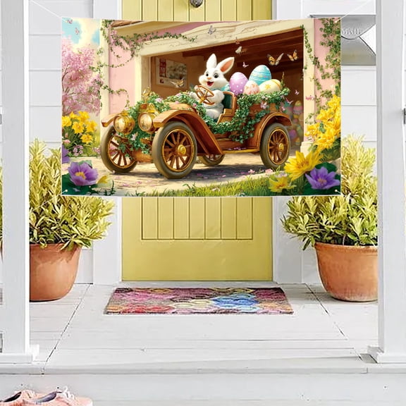 Japceit Easter Photo Backdrop, Bunny & Egg Print Background Cloth, Portable & Reusable for Party Decor, Props & Photo Booth