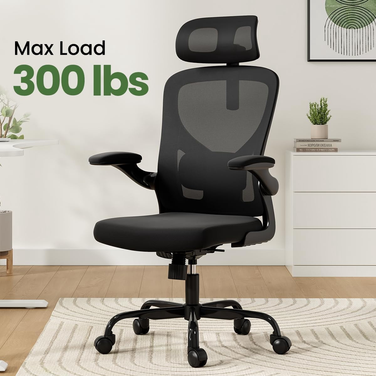 Farini Ergonomic Office Chair,Home Office Desk Chair with Adjustable Lumbar Support and Armrests,Comfy Computer Desk Chair with Headrest,for Home and Office, Black & Black