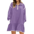 thumbnail image 2 of Long Sleeved Women Patchwork Quarter Zipper Loose Ruffle Sweatshirt Dress, 2 of 5