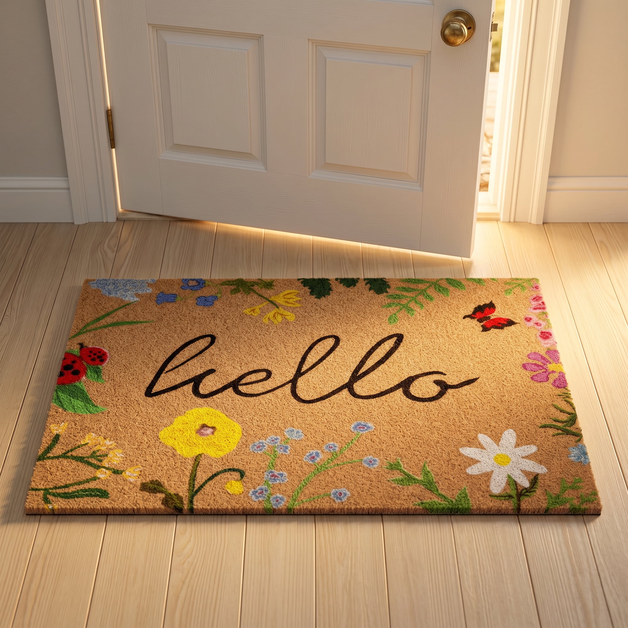 Unique Bargains Natural Coir Non-Slip Backing Waterproof Doormat Brown Leaf 32" x 20"