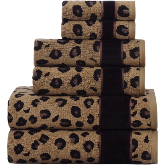 COTTON CRAFT 6 Piece Towel Set - Animal Print Leopard Cheetah Africa Safari 100% Cotton Jacquard 2 Bath Towel, 2 Hand Towel