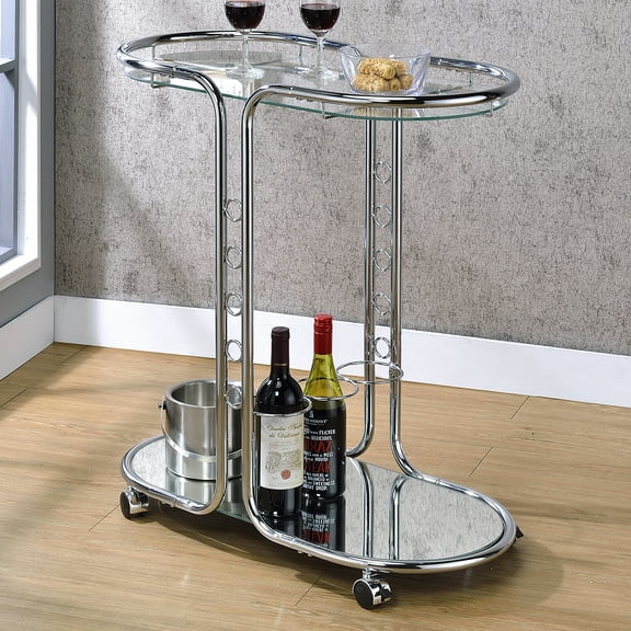 Furniture of America Scanlin Contemporary Metal 2-Tier Serving Cart in Chrome