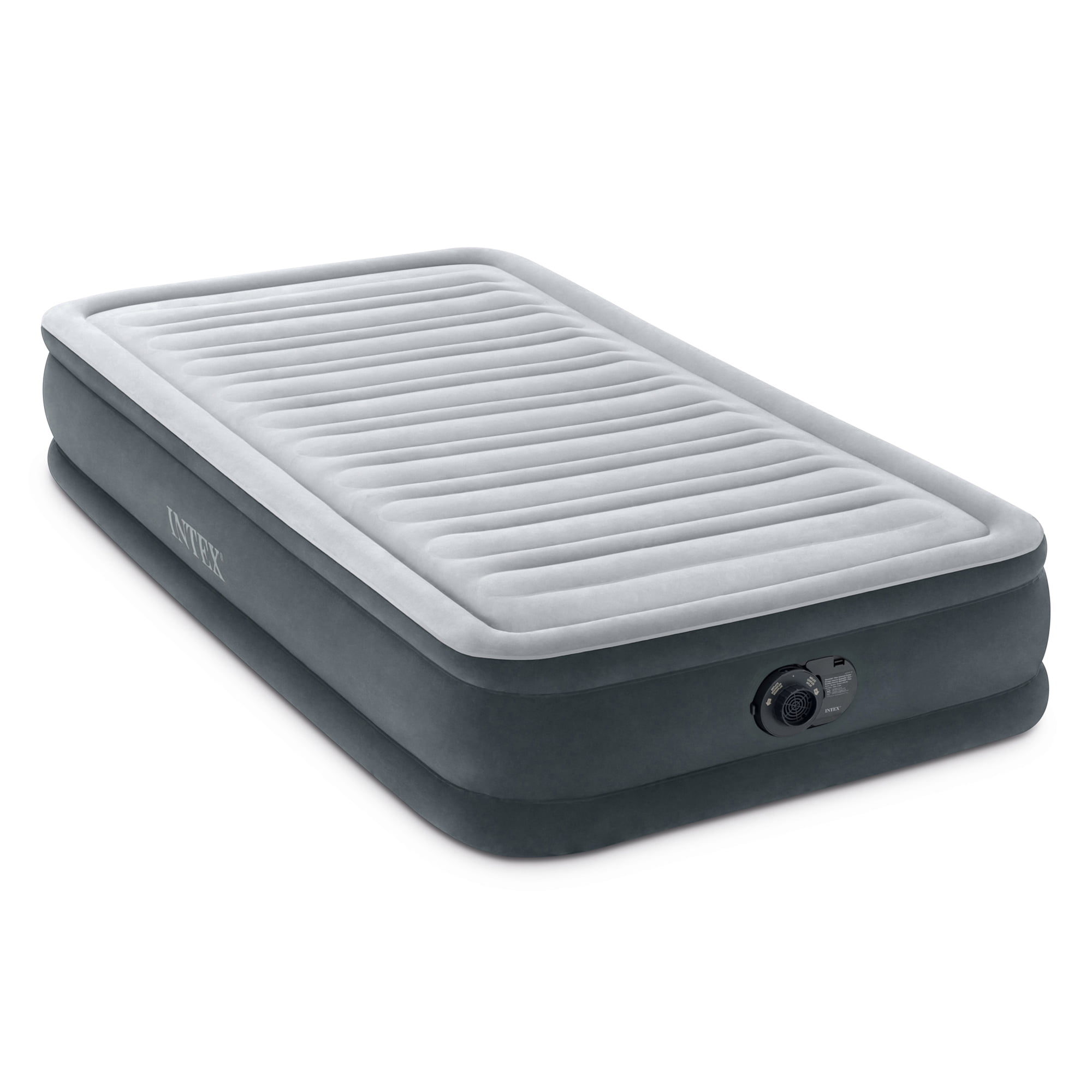 Intex Comfort Deluxe Dura-Beam Plush Air Mattress Bed with Built-In Pump, Queen