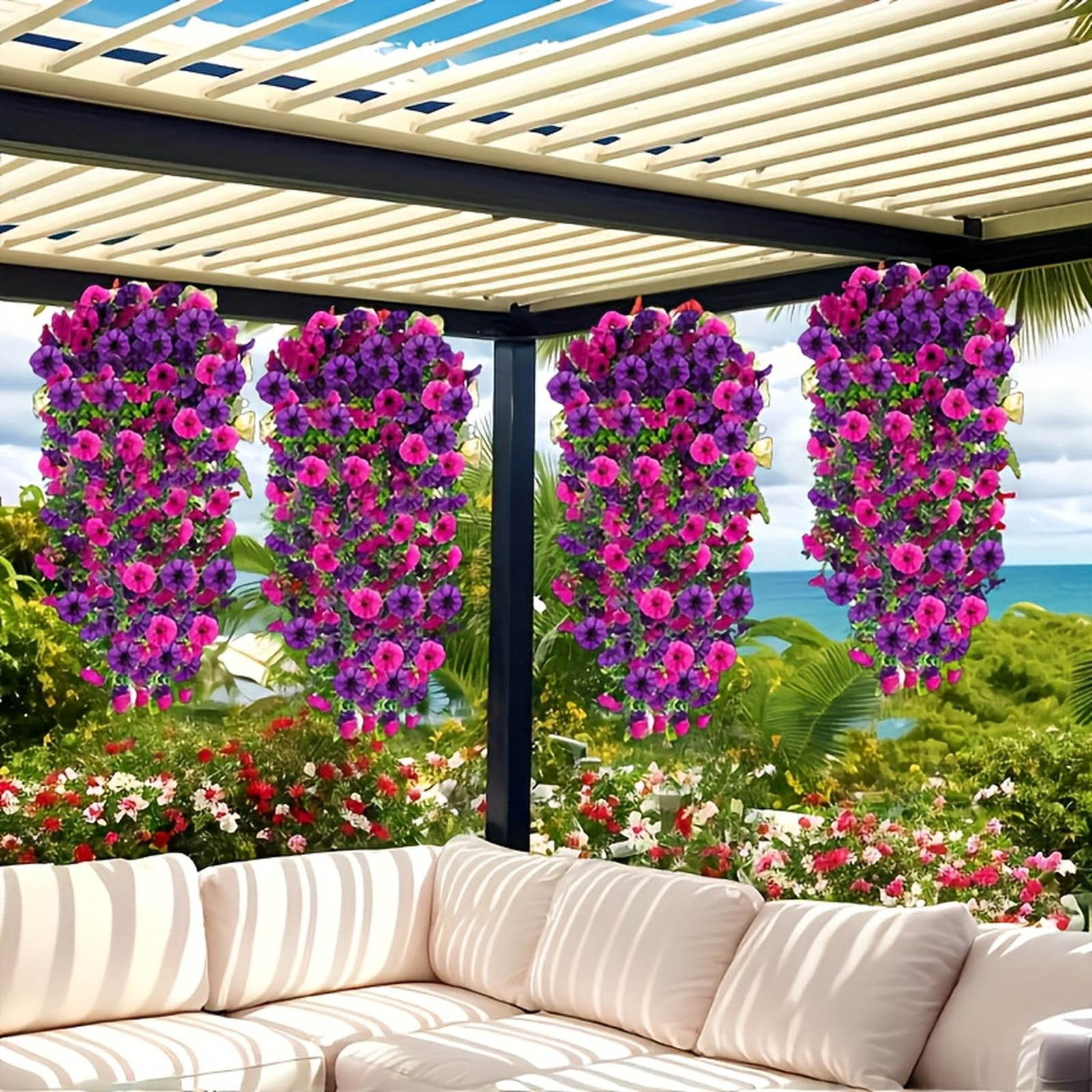 30in Artificial Hanging Petunias for Wedding Party, Reusable Faux Hanging Flowers, Fake Trailing Plants for Event Backdrop Garden Party Decor