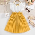 thumbnail image 2 of XUELUO Little Girls Dresses White-Yellow Short Ruffle Sleeve Bow Belt Pleated Skirts Summer Spring & Carnival Party Dress, 2 of 3