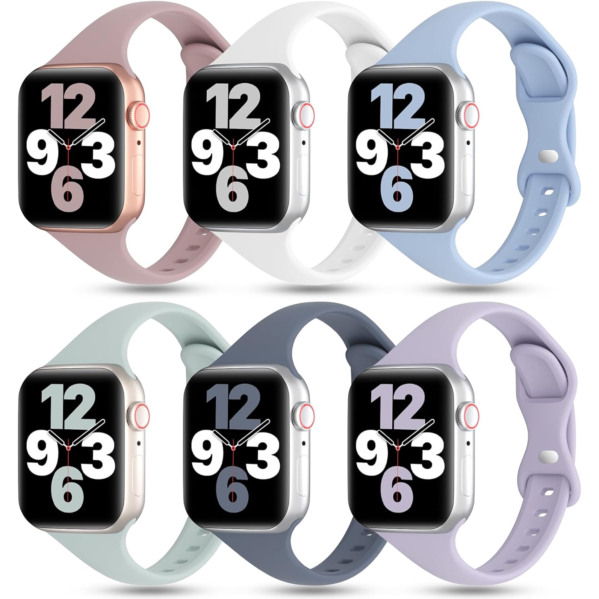 KOMI 6 Pack Thin Bands Compatible with Apple Watch Band 38mm 40mm 41mm 42mm 44mm 45mm 49mm Women Men, Sports Silicone Narrow Strap Slim Wristband for iWatch Series 9 8 SE 7 6 5 4 3 2 1 Ultra