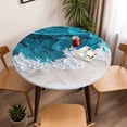 thumbnail image 5 of Ombre Blue White Wave Elastic Fitted Round Table Cover Beach Oil Painting Waterproof Outdoor Tablecloth for Holiday Party, Picnic, Patio & Dining Fits Tables Up to 45"-54", 5 of 8