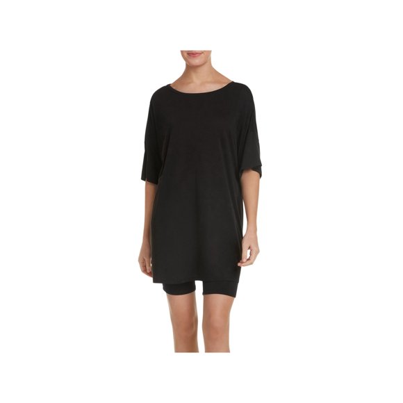 HONEYDEW Sets Black Jersey Elastic Band Solid Short Sleeve Round Neck Blouse Sleepwear Size XS