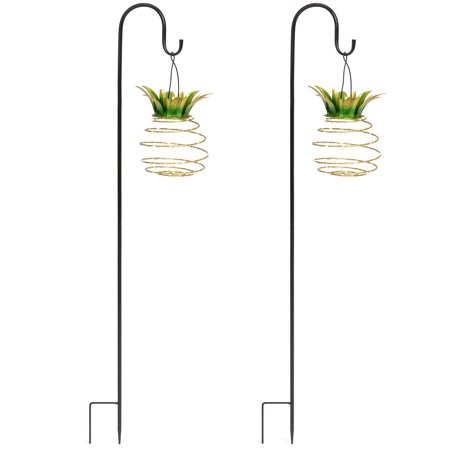 Best Choice Product Set of 2 Solar-Powered Hanging Pineapple Lights Decor for Garden, Patio with Metal Hook Rods,