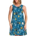 thumbnail image 1 of Easygdp Cute Colorful Owls And Trees para Vestido Transpirable de Mujer, Vestido Suelto de Manga Corta con Pliegues y Bolsillos para el Verano, 1 of 7