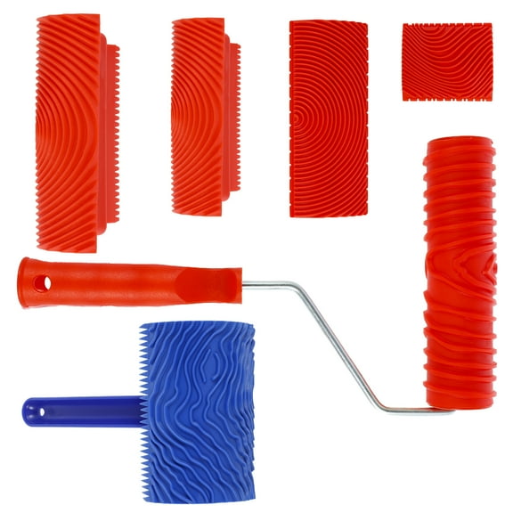 5/6Pcs Wood Graining Tools Set Wood Grain Patterns Paint Tool Rubber Wood Grain Painting Roller with Handle DIY Rubber Wood Graining Decorating Tool for Wall Room Furniture