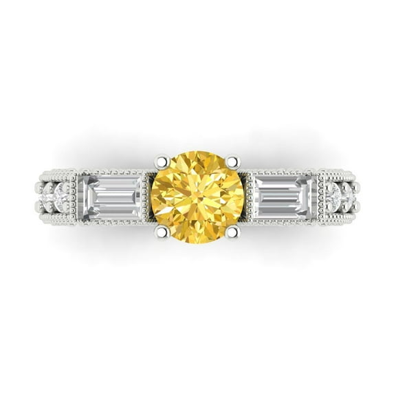 Three-Stone Engagement Ring for Women - 2.33ct Natural Citrine in 14K White Gold Promise Ring