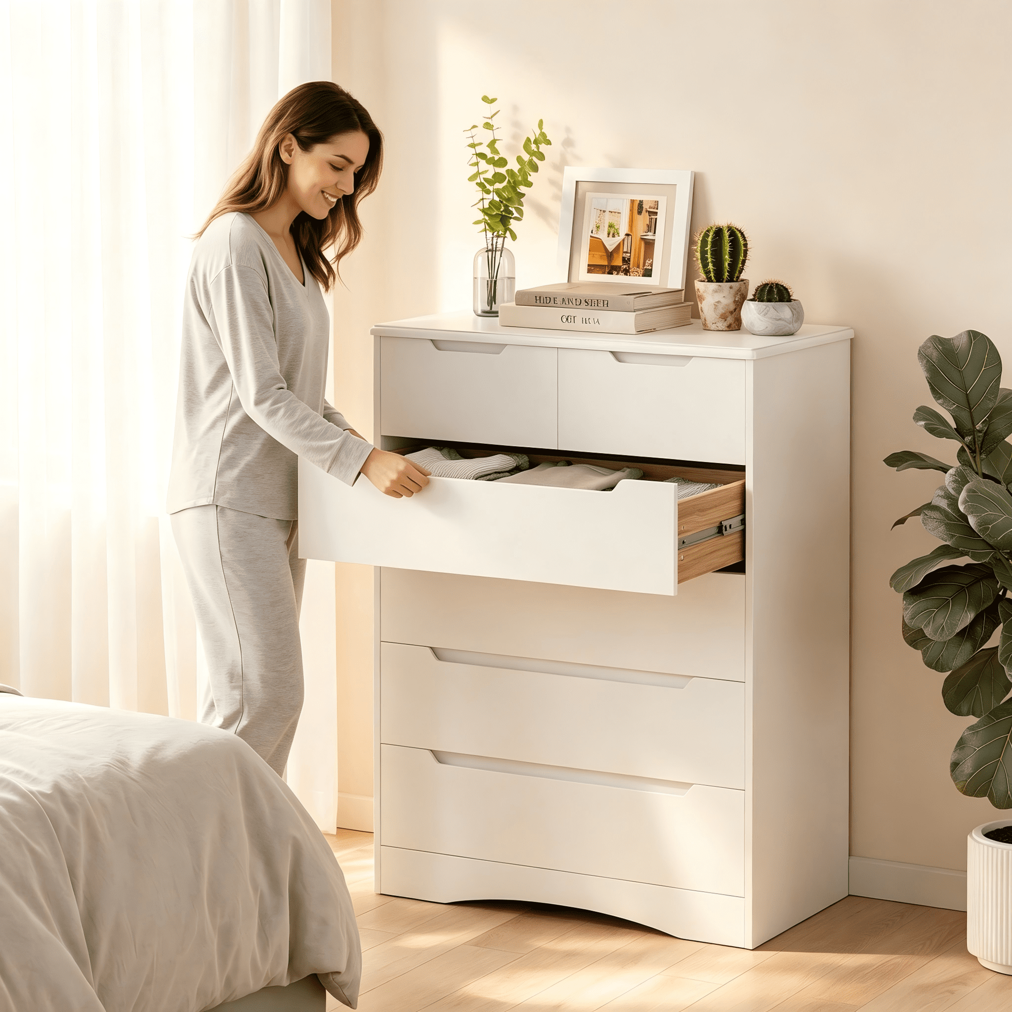 Lofka 6 Drawer Dresser for Bedroom, Tall White Vertical Chest of Drawers with Anti-Tipping, Dual-Size Drawers, Small Space Storage Solution for Apartment, Guest Room