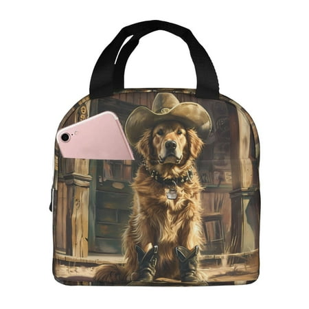 Insulated Lunch Bag for Women Men - Western Cowboy Golden Retriever Leakproof Cooler Lunch Box for Women Men  Lunch Tote Bags for Work School Picnic Travel