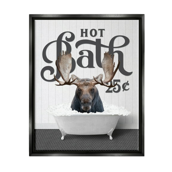 Stupell Industries Vintage Hot Bath Moose Animals & Insects Painting Black Floater Framed Art Print Wall Art, 17 x 21
