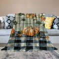 thumbnail image 2 of Chilfamy Pumpkins Leaves Checkered Tablecloth Flannel Blanket for Bed Couch Chair All Seasons - Soft Plush Throw Blanket, Perfect Gift 40x50in, 2 of 6