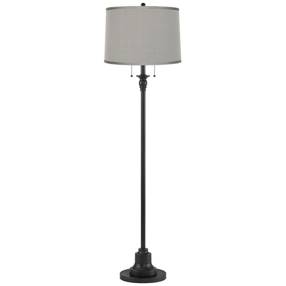 360 Lighting Dyna Traditional 58" Tall 2-Light Standing Floor Lamp Skinny Pole Pull Chain Black Finish Drum Platinum Gray Shade