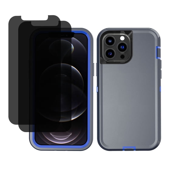 Hotpom for iPhone 14 Pro Max Case with 2 Pack Privacy Screen Protector Heavy Duty Shockproof Drop Proof Full Body Protection Women Men universal Phone Cover, Blue/Dark Blue