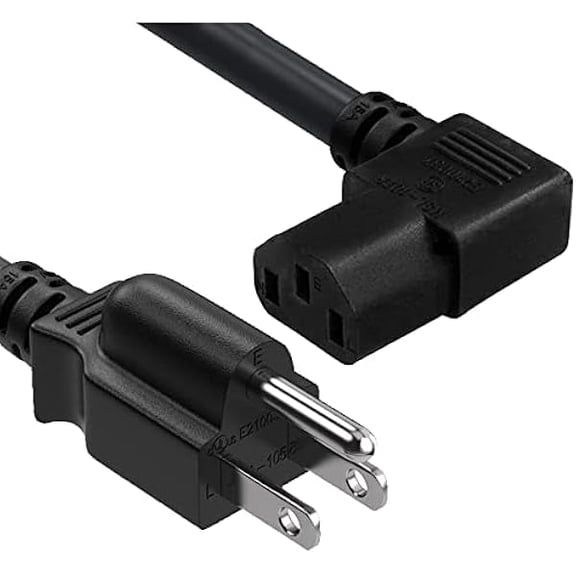 Quyaojz 10ft Right Angle Power Cord, 18 AWG - NEMA 5-15P to IEC320 C13R AC Replacement Cable for Wall-Mounted TV, PC & Subwoofer, Black