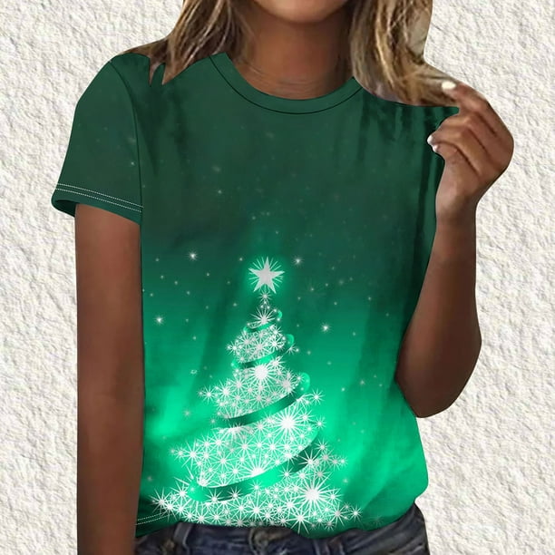 Puntoco Camiseta de cuello redondo y manga corta con estampado informal para mujer