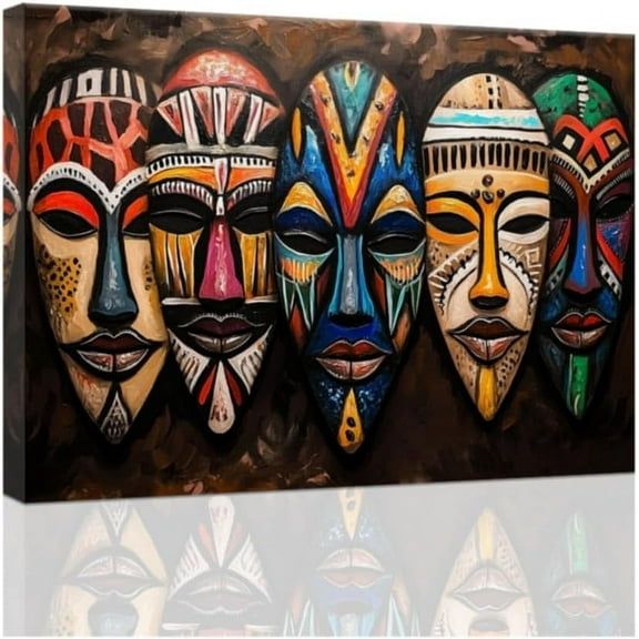 AVOI African Masks Wall Art Vintage Tribal Painting Black Art Prints African Traditional Culture Canvas Afro Ethnic Pictures African American Wall Decor (Brown) Unframe: 14x11in