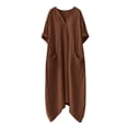 thumbnail image 5 of QUNYINEY Cotton Linen Women's Dresses 3/4 Sleeve Solid Long Spring A Line Dress Casual Loose Fit V Neck Flowy with Pockets Dresses, 5 of 7