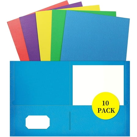 10 Pack Assorted Color Two Pocket Folders for Letter Size Paper Organization