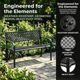 thumbnail image 4 of Gaderth 50 Inch Steel Patio Garden Bench for 2 Adults, Weather Resistant Metal Outdoor Bench with Geometric Backrest and Slatted Seat, Porch Deck Yard Backyard Entryway Lawn Seating Chair, 4 of 8