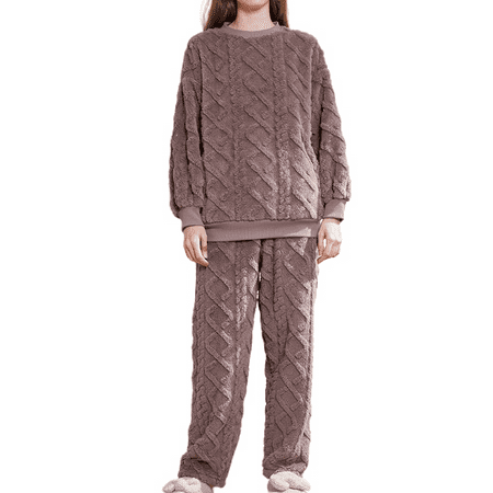 

Homgro Women s Fuzzy Flannel Fleece Pajama Set Comfy Lounge Winter Warm Loungewear Set Coffee Medium