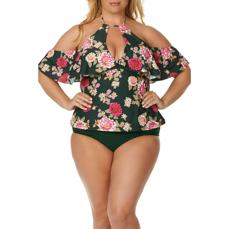 Cold shoulder tankini on sale top