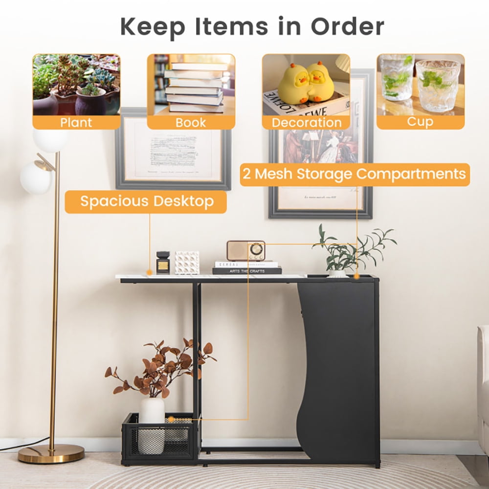Spaco 43.5 Inch Console Table with Plant Position and Faux Marble Top-Black, Entryway Table Hallway Table, Storage-Friendly Hallway Table for Foyer & Entry Spaces