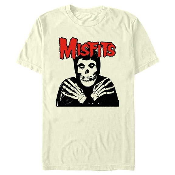 Men's Misfits Fiend Skull Red Logo Graphic Tee Beige 2X Large