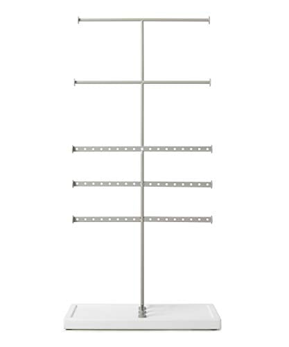 5 Umbra Trigem Tiered Tabletop Jewelry Organizer Freestanding Hanging Necklace Earring and Bracelet Display White/Nickel