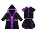 thumbnail image 3 of TiaoBug Kids Boys Boxing Robe Short Sleeve T-shirt and Shorts Set Boxer Fancy Dress Hooded Cloak Purple 14, 3 of 5