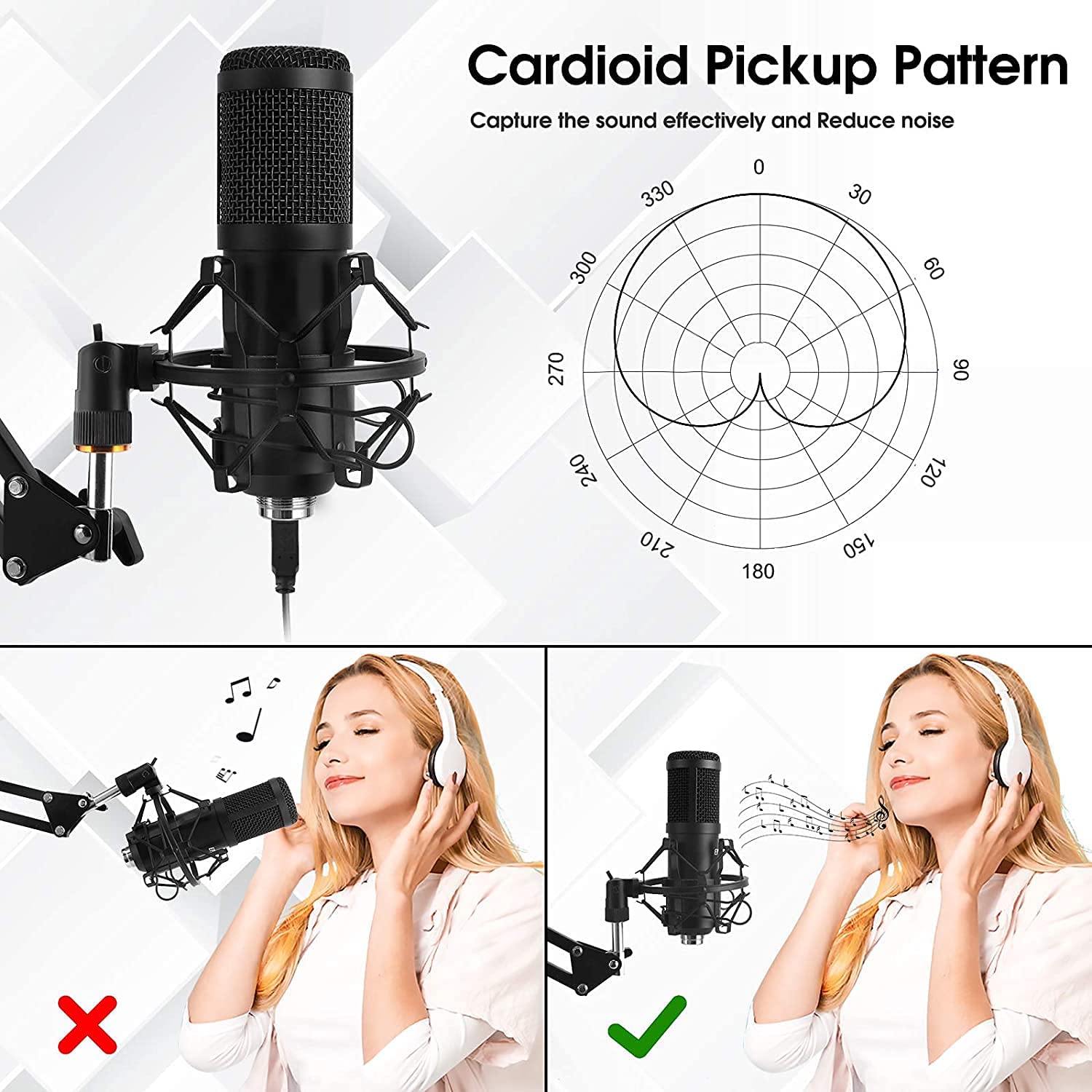 Feur USB Microphone, 192KHZ/24Bit Plug & Play PC Computer Podcast Condenser Cardioid Metal Mic Kit with Professional Sound Chipset for Recording, Gaming, Singing, Youtube (FU-CM34USB)