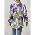 thumbnail image 6 of Women'S Floral Dressy Casual V Neck Button Down Shirts Lantern Long Sleeve Boho Chiffon Fall Tops Purple-Green S, 6 of 7