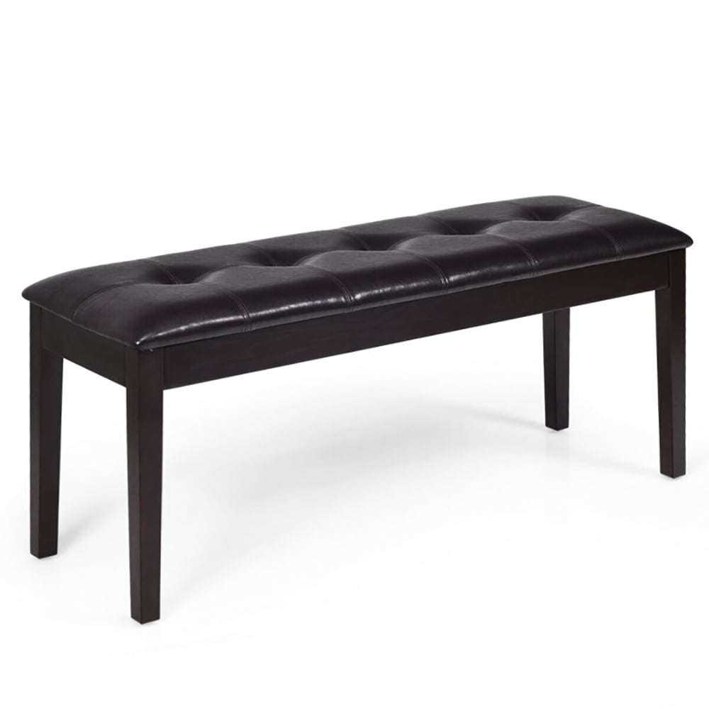 Finihen Upholstered Dining Bench Seat, Entryway Bench, End of Bed Bench, Upholstered Dining Room PU Bench Solid Wood Button Tufted, for Living Room, Bedroom, Hallway, Brown