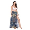 thumbnail image 2 of FORMRS Womens Long Sarong Beach Wrap Semi-Sheer Bikini Skirt Bathing Swimsuit Cover Up, Navy Blue Peacock Pattern, 2 of 7