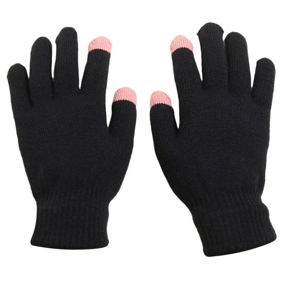 SERTG Womens Solid Color Winter Plush Gloves Fleece-Lined Thickened Windproof Touchscreen Outdoor Warm Classic Handwear Gloves(Black,Free Size)