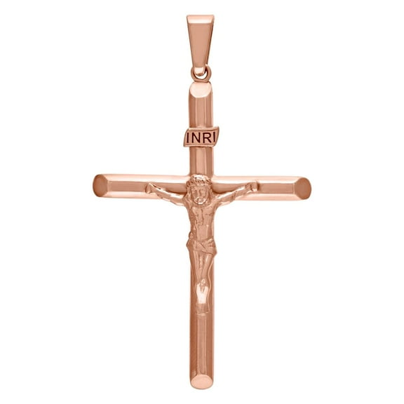 925 Sterling Silver Rose-tone Unisex Religious Crucifix Charm Pendant Necklace 61.4x35.6mm Wide Pendant for Women
