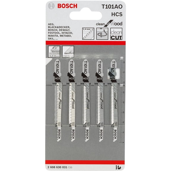 Bosch T101AO 3-1/4 in. 20 TPI T-Shank Jigsaw Blade (5-Pack)