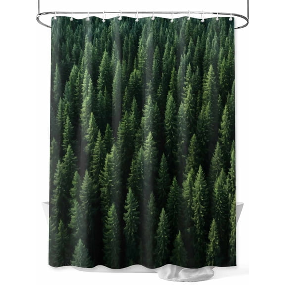 Green Forest Standard Shower Curtain Set, Waterproof Shower Curtains for Bathroom, Pine Trees Modern Mysterious Art Washable Fabric Cloth Bath Curtain for Bathtub Decoration with Hooks 72x72 Inches