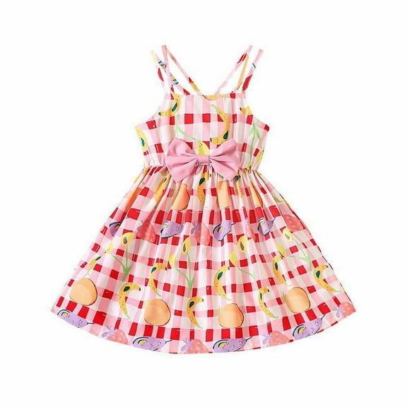 KAUOD Girls Boho Dresses Floral Sleeveless Rainbow Beach Sunndress Summer Fruit Print Plaid Casual Suspender Dress