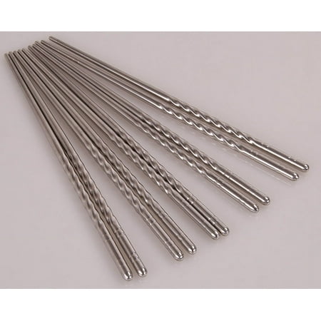 Mfigree Reusable Chopsticks 5 Pair Metal Korean Chinese Stainless Steel Chop Sticks , Food Grade for Home Kitchen Restaurant Hotel , Home Utensils
