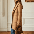 thumbnail image 3 of EANJE Women's Winter Notched Collar Plaid Wool Trench Coat Button Down Mid Long Overcoat Outerwear Camel XL, 3 of 5
