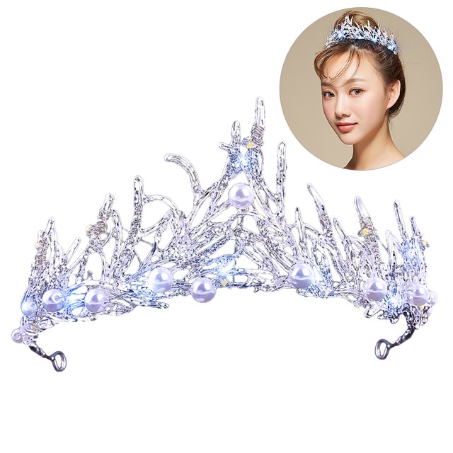 Bridal Hair Crown Artificial Pearl LED Wedding Headpiece Party Hair Accessory